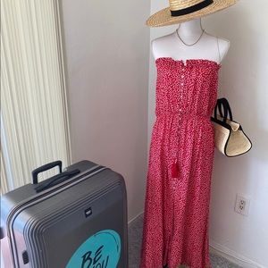Black floral dress, and red dotted dress